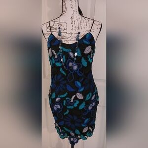 5/$25 Ark & Co The Room NWT Floral Lace Dress with Blue and Black Pattern